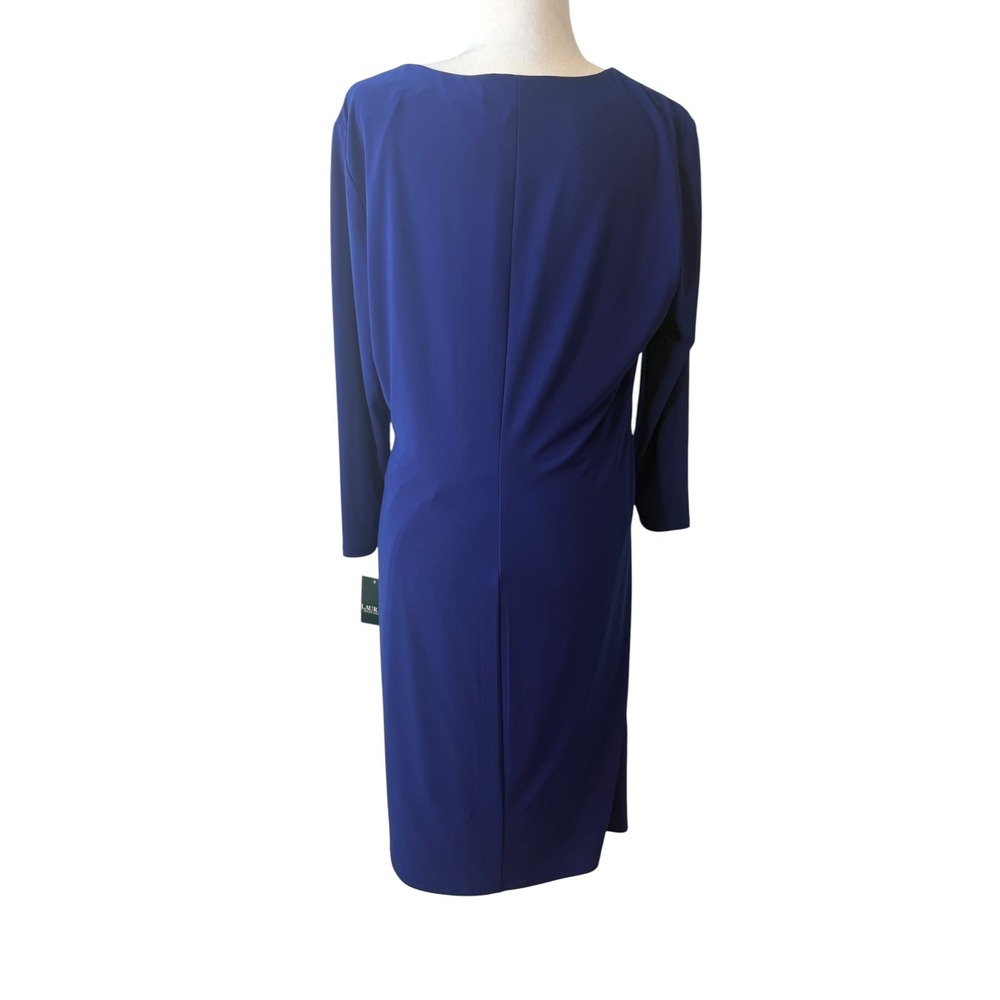 Lauren Ralph Lauren Blue Faux Wrap Dress Jersey Sheath Size 16 NWT - Picture 5 of 9